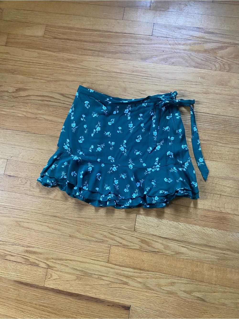 Green Floral Wrap Mini Skirt